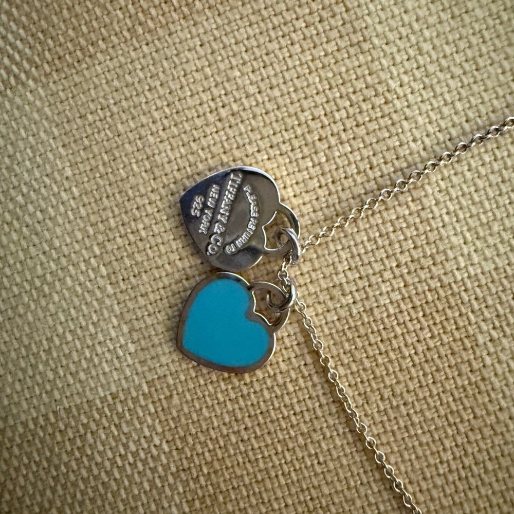 Tiffany Blue Double Heart Tag Pendant